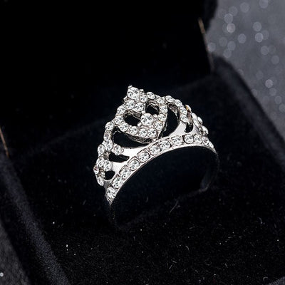 Silver Crown Shape Rhinestone Crystal Ring