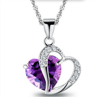 Purple Heart Silver Rhinestone Pendant