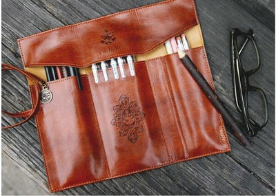 Vintage Leather Make Up Brush Organizer