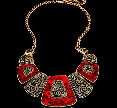 Antique Enamel Geometric Retro Red Necklace