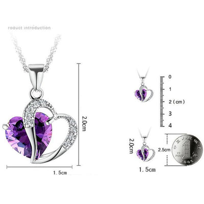 Purple Heart Silver Rhinestone Pendant