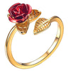 Red Rose Flower Leaves Ring