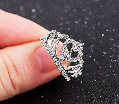 Silver Crown Shape Rhinestone Crystal Ring